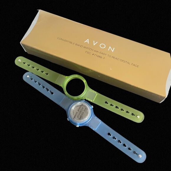Retro Fashion Convertible Blue and Green Digital Watch - 2000 Avon - NIB - Picture 1 of 5